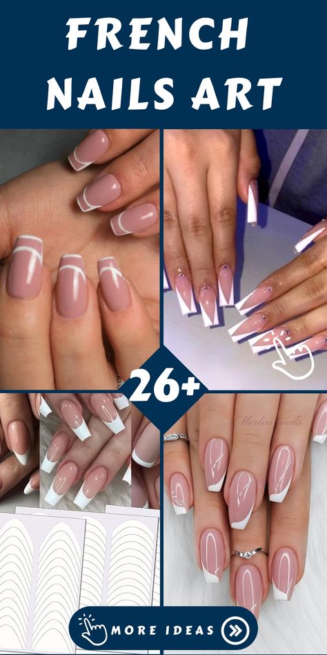 Elevate your manicure game with elegant French nail art designs that radiate sophistication and style. Explore a variety of options from intricate lace motifs to chic metallic embellishments, all designed to bring out the beauty in your nails. Showcase your unique style and turn your fingertips into a stunning masterpiece with our handpicked selection of French manicure ideas. Let your nails do the talking and make a glamorous statement wherever you go! French Nail Line Designs, Nail Designs For French Manicure, Funky French Tip Nail Designs, French Accent Nail, French Tip Nails 2024 Trends, Modern French Mani, Interesting French Nails, Different French Tip Styles, Different Types Of French Tip Nails