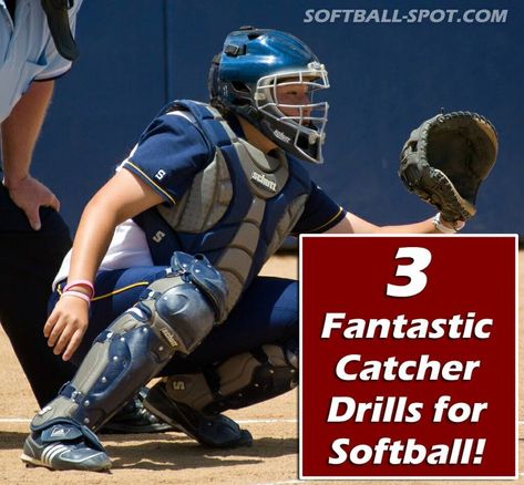 3 fantastic catcher drills with video that will help your catcher get more comfortable with targeting and framing, and catching low, right and left pitches! Catching Drills Softball, Softball Catching Drills, Drills For Softball, Softball Catcher Drills, Fastpitch Softball Drills, Catcher Drills, Coaching Softball, Softball Tips, Fast Pitch Softball