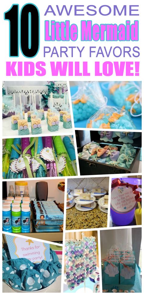 Great little mermaid party favors kids will love. Fun and cool little mermaid birthday party favor ideas for children. Easy goody bags, treat bags, gifts and more for boys and girls. Get the best little mermaid birthday party favors any child would love to take home. Loot bags, loot boxes, goodie bags, candy and more for little mermaid party celebrations. Party Favor Ideas For Kids, Mermaid Favors, Birthday Surprise Kids, Mermaid Party Games, Fundraising Crafts, Little Mermaid Party, Girls Party Games, Ariel Birthday Party, 1st Birthday Party Favors