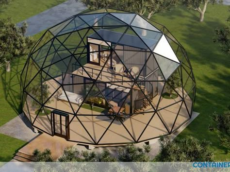 Geodome House, A Frame House Kits, Geodesic Tent, Geodesic Dome Kit, Geometric Dome, Dome Greenhouse, Circular Buildings, Dome Building, Geodesic Dome Homes