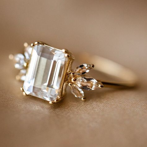 Emerald Cut Engagement Ring, Local Eclectic, Future Engagement Rings, Antique Engagement Ring, Emerald Cut Engagement, Zierlicher Ring, Gold Beauty, Side Stone Engagement Ring, Sparkly Things