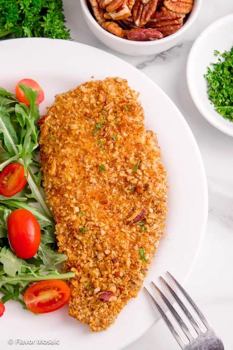 Pecan Crusted Chicken Recipe (Oven Baked) - Flavor Mosaic Chicken Recipe Oven, Pecan Crusted Chicken, Crusted Chicken Recipes, Beef Recipe Instant Pot, Oven Chicken Recipes, Pecan Chicken, Crunchy Pecans, Instant Pot Recipes Chicken, Crusted Chicken