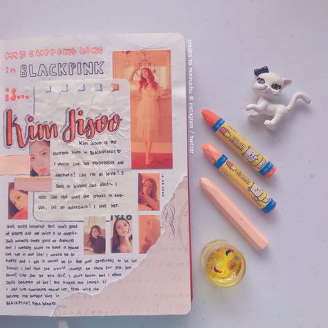 #blackpink : kim #jisoo journal spread! made by mininochu from instagram // twitter . #journal #kpop #kpopjournal Jisoo Journal Ideas, Jounral Idea, Blackpink Journaling, Jisoo Journal, Blackpink Journal, Kpop Journaling, Aesthetic Paintings, Princess Videos, Diary Writing