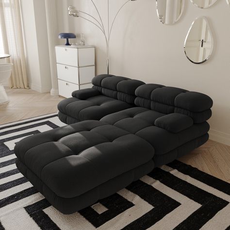 【Modular Sofa】Multi-Purpose use in a variety of environments. Thanks to its versatile and modular design, these unique sofas can be used in a variety of ways. Our unique sofas are not only functional but stylish! Black Cloud Sofa, Funky Couch, Unique Couches, Studio Apartment Ideas For Men, Black Couch, Loveseat Couch, Black Couches, Sofa Modular, Basement Reno