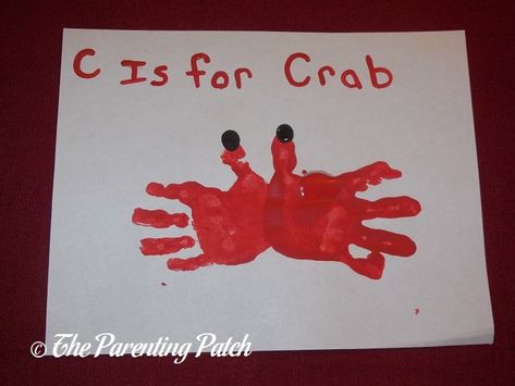 Completed C Is for Crab Handprint Craft Crab Handprint, Handprint And Footprint Crafts, Make A Letter, Letter C Crafts, Crab Craft, Abc Crafts, Footprint Crafts, Toddler Arts And Crafts, Alphabet Crafts