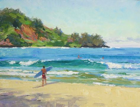 Hawaii Landscape Painting, Beach Painting Aesthetic, Maui Painting, Surf Watercolor, Surfing Painting, Jenifer Prince, Surf Drawing, Aesthetic Paint, Hawaii Painting