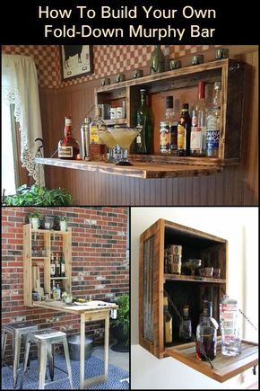 This fold-down Murphy bar is perfect when you host outdoor gatherings with family and friends! Murphy Bar, 2x2 Wood, Wall Mounted Bar, Bar Shed, Bar Outdoor, Pallet Bar, Outdoor Kitchen Bars, Cocktail Cabinet, Home Bar Designs