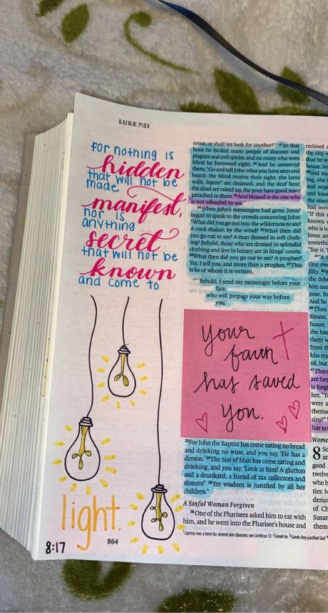 Luke 8 17, Luke Bible, Bible Highlighting, Journal Bible Quotes, Luke 8, Bible Drawing, Cute Bibles, Bible Journaling Ideas Drawings, Bible Doodling