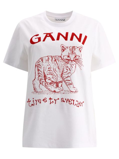 Discover great products at the best prices at Dealmoon. Ganni Future Cat-Printed Crewneck T-Shirt. Price:$99.13 at CETTIRE White Tshirt Outfit, Ganni T Shirt, Kawaii Clothes Goth, Casual Basics, Embroidered Crewneck, Long Sleeves Coats, Tshirt Outfits, Today Only, Fashion Sale