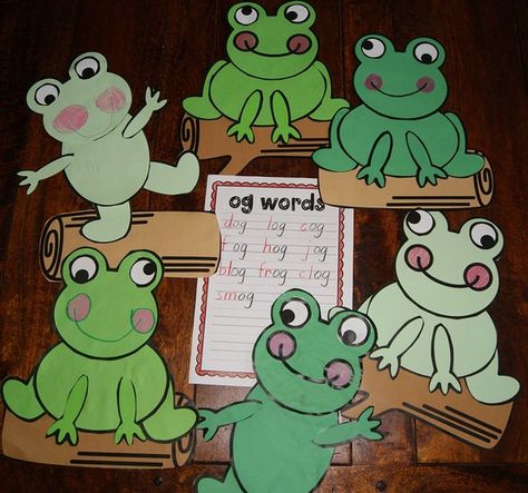 Frog on a Log Craftivity...Would go good with Touche' EDI's 3 Hungry Frogs song. Frog On A Log, Kindergarten Word Families, Dog Log, Frog Activities, Syllables Activities, Abc Phonics, Frog Theme, From The Pond, Theme Words