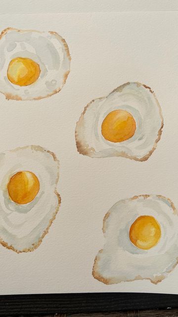 Watercolor Fried Egg, Egg Watercolor Painting, Watercolor Food Easy, Cute Watercolor Painting Ideas, Easy Watercolor Painting Ideas For Beginners, Watercolor Art Procreate, Water Color Painting Ideas For Beginners Step By Step, Funky Watercolor Art, Watercolor Paintings Food