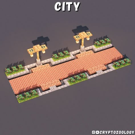 Road In Minecraft, Minecraft Pathing Ideas, Minecraft Street Sign Ideas, Roads In Minecraft, Minecraft Street Design, Path Designs Minecraft, Roads Minecraft, Stone Path Minecraft, Villager Minecraft House