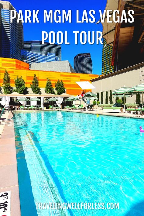 Relax in the Park MGM Las Vegas Pool. The hotel recently reopened and the pools are ready. See where you could be swimming and lounging during your trip to Vegas. | Park MGM Las Vegas pool | pool tour | Park MGM | Las Vegas | Las Vegas Reopening | Vegas | #parkmgmlasvegas #lasvegas #vegas #pool #travel #travelwell4less Park Mgm Las Vegas, Best Las Vegas Hotels, Paris Hotel Las Vegas, Las Vegas Pool, Mgm Las Vegas, Vegas Pool, Vegas Pools, Trip To Vegas, Relaxing Pool