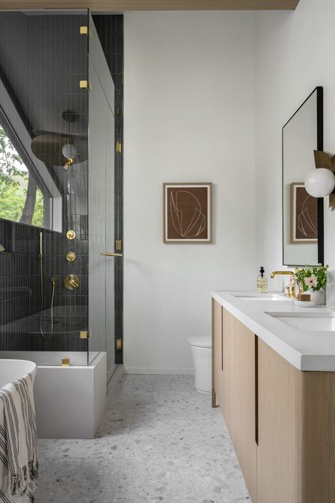 Mcgee Bathroom, The Mcgee Home, Mcgee Home, Brass Light Fixture, Wooden Bath, Midcentury Home, Mcgee & Co, Modern Baths, Studio Mcgee