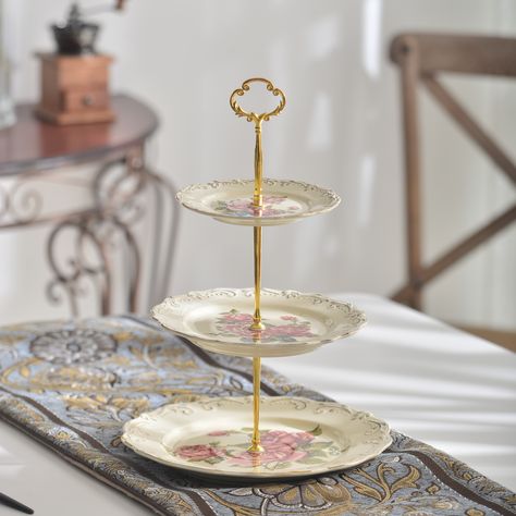 the pretty 3 tier serving stand for thanks giving day use.  6inch  8inch  10inch 3 Tier Stand Decor, Victorian Dinnerware, Desert Stand, Victorian Kitchen Decor, Tiered Cupcake Stand, Tiered Serving Stand, Pretty Cake Stands, 3 Tier Stand, Pastry Stand