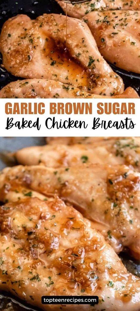 Garlic Brown Sugar Baked Chicken Breasts - Top Recipes Instant Pot Chicken Breast Recipes, Chicken Recipes Baked, Garlic Brown Sugar Chicken, Crockpot Pork Tenderloin, Baked Chicken Breasts, Steak Bites Recipe, Baked Chicken Recipe, Brown Sugar Chicken, Barbecue Pit