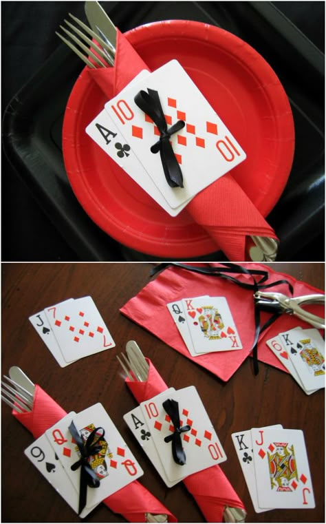 Napkins ● Casino/Card Party or Alice in Wonderland party James Bond Party, Casino Party Decorations, Poker Party, Casino Decorations, Casino Night Party, Mad Hatters, Interior Vintage, Alice In Wonderland Tea Party, Alice In Wonderland Party