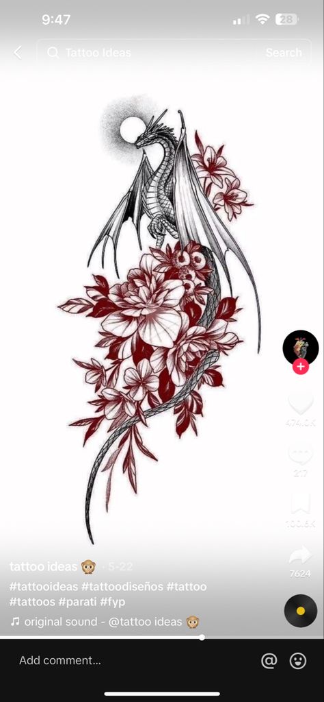 Rose Dragon Tattoo, Dragon Rose Tattoo, Dragon And Rose Tattoo, Dragon With Flowers, Black Rose Dragon, Black Flowers Tattoo, Rose Dragon, Horse Tattoo Design, Tattoos Black