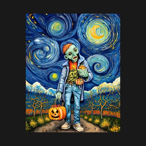 Van Gogh Style, Zombie Art, Trick Or, Halloween Zombie, Art Van, Starry Night Van Gogh, Zombie Halloween, Trick Or Treater, Halloween Trick Or Treat