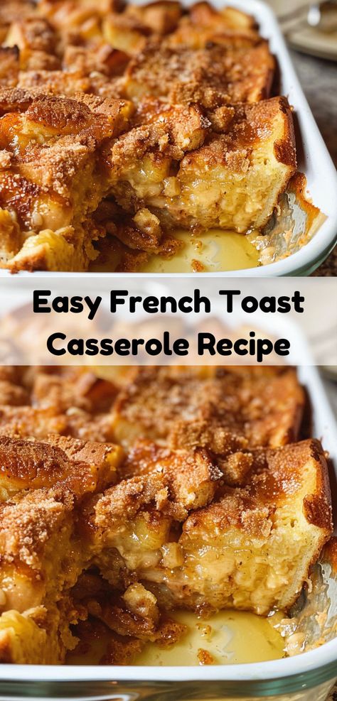 Simple and delicious French toast casserole. Quick and easy breakfast recipe! Easy French Toast Casserole, Easy French Toast Bake, French Toast Casserole Recipe, French Toast Casserole Easy, Delicious French Toast, Best Breakfast Casserole, French Toast Casserole Recipes, Casserole Easy, Brunch Casserole