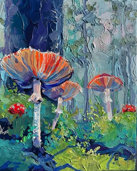 Acrylic Paint Mushroom, Acrylic Painting Mushroom, Acrylic Mushroom Painting, Mushroom Acrylic Painting, Manly Art, Fantasy Acrylic Painting, Colorful Painting Ideas, Mushroom Paintings, Mystical Paintings