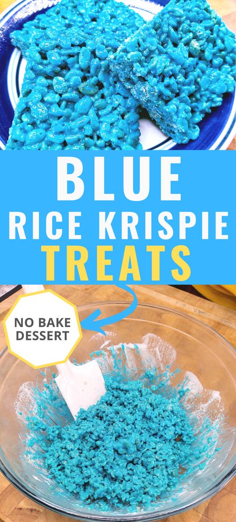 After a while you get a little bored with original, homemade Rice Krispie Treats and start craving something more adventurous. Blue Rice Krispie Treats are still easy and no bake and will open up so many fun dessert project doors. #nobakedesserts #easydesserts #ricekrispietreats Star And Moon Rice Krispie Treats, Blippi Rice Krispie Treats, Decorative Rice Crispy Treats, Blue Colored Desserts, Blue Rice Crispy Treats, Bluey Theme Rice Krispies, Stitch Rice Krispie Treats, Gender Reveal Rice Krispie Treats, Blue Appetizers Color