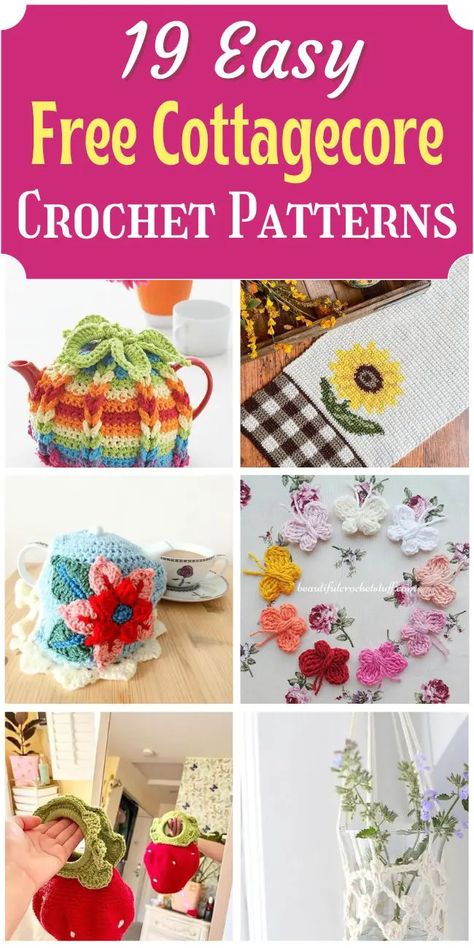 Looking for some charming crochet patterns to add some cottagecore flair to your home or wardrobe? Look no further than this roundup of 19 adorable free crochet patterns, featuring everything from mushrooms, flowers, tea pot cozy and granny square projects. cottagecore, crochet patterns, free, cozy, charming, vintage-inspired, doilies, shawls, afghans, amigurumi. Crochet Mushroom Coaster Free Pattern, Crochet Patterns Vintage, Cottage Core Crochet Patterns Free, Free Cottagecore Crochet Patterns, Crochet Cottagecore Decor, Mushroom Granny Square Pattern Free, Fairycore Crochet Pattern Free, Cottage Core Crochet Patterns, Cottagecore Crochet Pattern Free