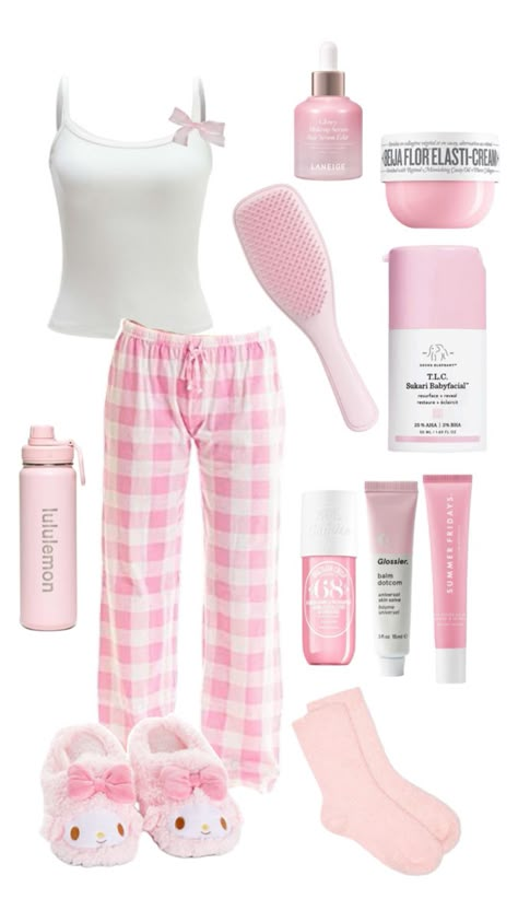 #pink #sleep #fyp Aesthetic Must Haves, Girly Must Haves, Aesthetic Night Routine, Pijamas Women, Bag Y2k, Diy Vetement, Bow Print, Cute Lazy Day Outfits, Outfit Inspo Casual