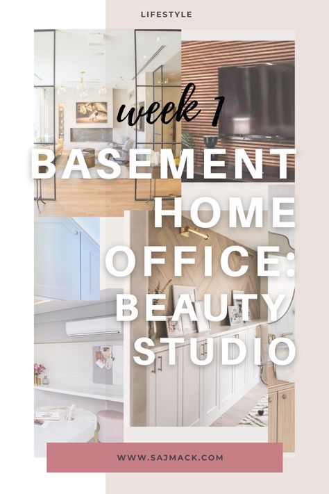 Basement Home Office Reno: Beauty and Content Studio — ...with Saj Home Basement Office Ideas, Work From Home Office Basement, Office In Basement, Basement Office Ideas No Windows, Basement Home Office Ideas, Basement Office Ideas, Self Care Space, Beauty Office, Basement Home Office