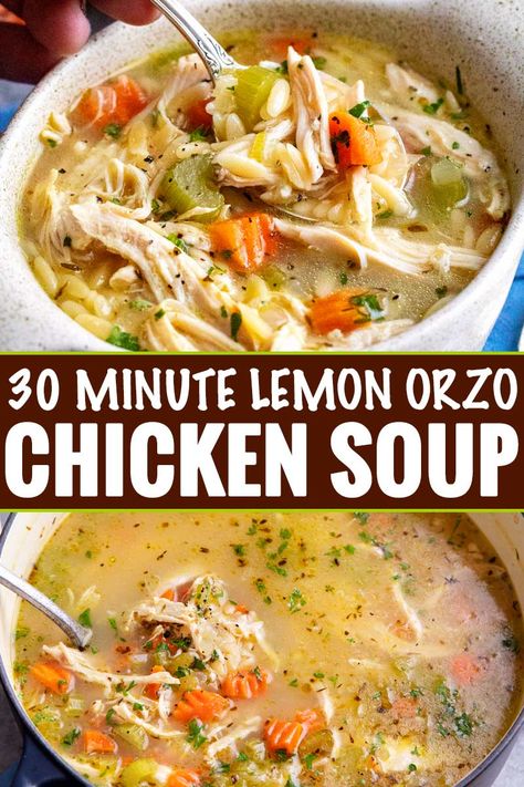 Orzo Chicken Soup, Soup With Orzo, Lemon Chicken Orzo, Greek Lemon Chicken Soup, Soup Crockpot, Broth Soup, Soup Homemade, Bisque Soup, Lemon Soup