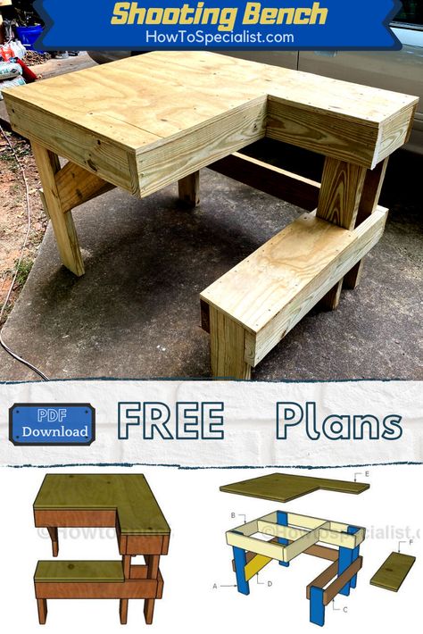 Shooting Table Plans, Portable Shooting Bench, Shooting Bench Plans, Shooting Table, How To Make Furniture, Agriculture Projects, Wood Putty, Horseshoe Crafts, Deer Stand