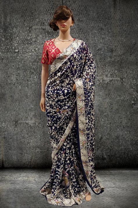 Transitional Semi-stitched Floral Embroidery Saree, Festive Tussar Silk Pre-draped Saree With Intricate Embroidery, Semi-stitched Floral Embroidered Saree, Tussar Silk Pre-draped Saree With Floral Embroidery, Black Embroidered Saree Fabric With Pallu, Dress Stole, Pure Georgette Sarees, Embroidery Saree, Trendy Sarees