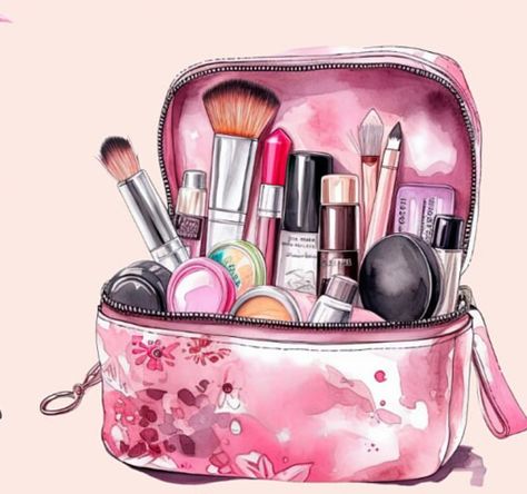 Makeup Bag Design, Makeup Cartoon, Skincare Time, Hairstyles Juda, Cosmetics Illustration, Makeup Clipart, Makeup Illustration, Printable Wall Collage, Makeup Stickers