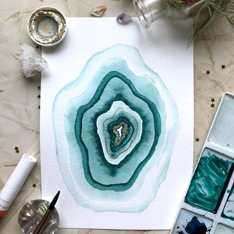 Agate Watercolor, Watercolor Geode, Agate Art, Circuit Crafts, Agate Slice, Camping Art, Watercolor Inspiration, Art Market, Creative Crafts