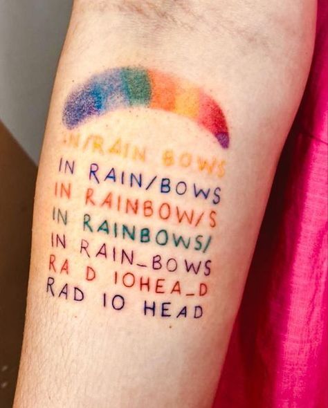 In Rainbows Radiohead Tattoo, No Surprises Tattoo Radiohead, Radio Head Tattoo, Weird Fishes Radiohead Tattoo, Radiohead Tattoo Ideas, Radiohead Drawing, In Rainbows Radiohead, Cd Tattoo, Radiohead Art