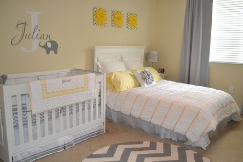 Boy and Girl Shared Bedroom Crib And Bed In One Room Small Spaces, Shared Room With Toddler Parents, Nursery And Toddler Room Shared, Toddler And Infant Shared Room, Toddler Baby Shared Room, Toddler And Newborn Room Sharing, Toddler And Baby Shared Room, Shared Baby Rooms, Baby And Toddler Shared Room