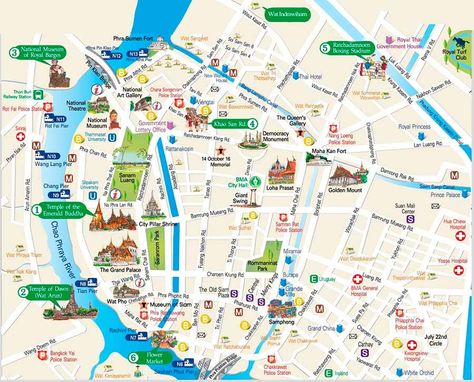 Bangkok Travel Map for Travelers - Great guide to the must see spots in Thailand Bangkok Tourist Map, Bangkok Skytrain, Thailand Attractions, Thailand Airport, Bangkok Map, Bangkok Tourist, Bangkok Travel Guide, Thailand Destinations, Airport Map