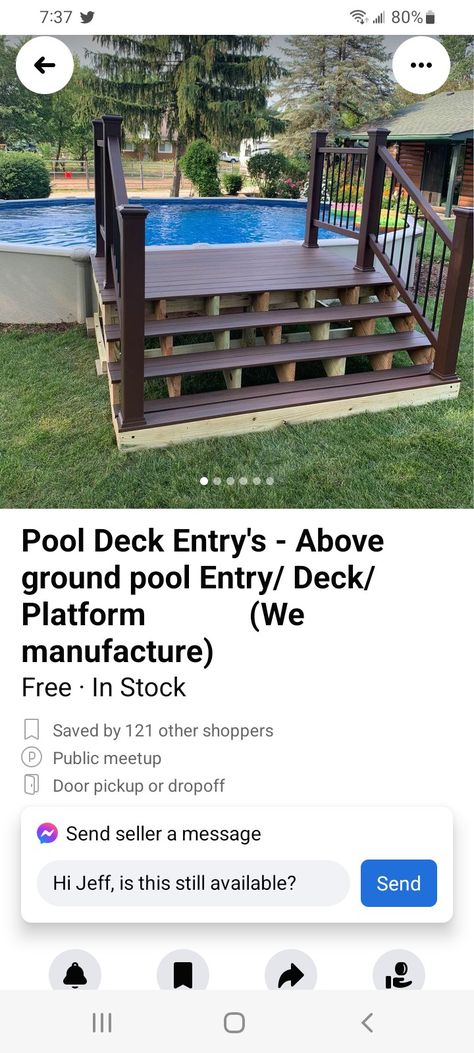 Above Ground Pool With Patio Ideas, Partial Deck Above Ground Pool, Pallet Deck Pool, Desk Around Above Ground Pool, Steps To Above Ground Pool, Soft Sided Pool Landscaping, Simple Pool Deck, Easy Pool Decks For Above Ground Pools, Above Ground Pool Must Haves