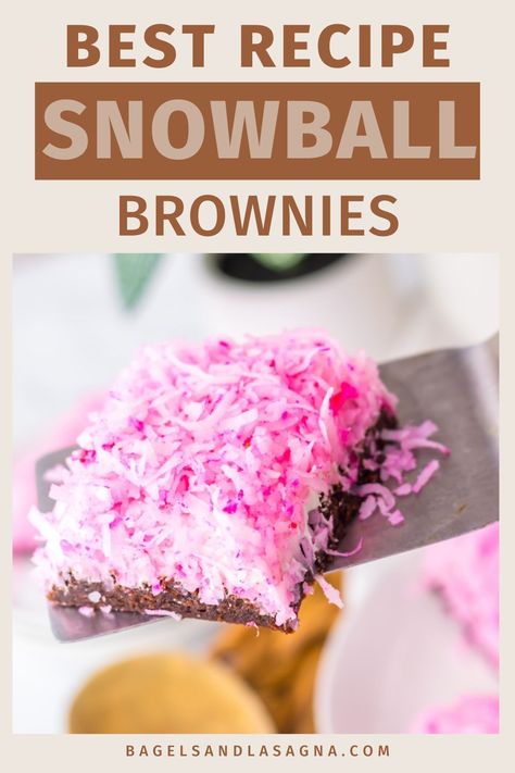 This recipe for Snowball Brownies is a copycat takeoff on the chocolate Hostess snoball cupcake that you might have had as a kid. Made with marshmallow and frosting and topped with pink coconut, it is an easy homemade dessert with a taste of nostalgia. Dyed pink works for Easter. Dye coconut red and green to serve at Christmas. Snowball Brownies, Easter Brownies, Homemade Pie Recipes, Homemade Brownies Easy, Easy Homemade Desserts, Quick Cookies Recipes, Soft Baked Cookies, Brownie Frosting, Brownies Recipe Homemade