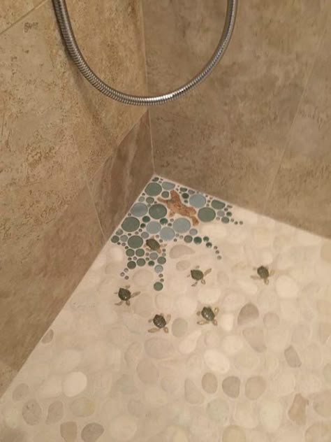 Oh my goodness I want this!!! Tile Murals Outdoor, Colorful Shower Floor Tile, Mermaid Floor Tile, Bathroom Ideas Whimsical, Bathroom Tile Ideas Coastal, Bathroom Ideas Small Gold, Beach Shower Tile, Mermaid Bathroom Tile, Cool Shower Tile Ideas