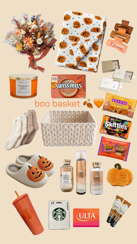 #basket #boobasket #giftideas #giftideasforher #girlfriend #gift #fall #autumn #boobasket #pinterest #inspo #inspiration Boo Basket Ideas For Girlfriend, Boo Basket Ideas For Best Friend, Cake Gift Basket, Halloween Sleepover, Halloween Gift Baskets, Iphone Wallpaper Preppy, Cute Group Halloween Costumes, Boyfriend Gift Basket, Halloween Food Treats