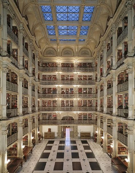 The George Peabody Library in Baltimore, Maryland George Peabody Library, Peabody Library, Large Library, Dream Library, Beautiful Library, College Library, Johns Hopkins University, Baltimore Maryland, Book Nooks