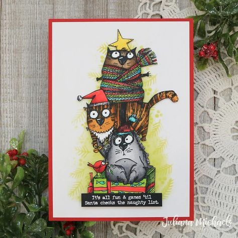 Snarky Cats Christmas Cards, Crazy Cats Tim Holtz, Stampers Anonymous Christmas, Crazy Cats Cards, Cat Christmas Cards, Crazy Birds, Tim Holtz Crafts, Sarcastic Christmas, Cats Christmas