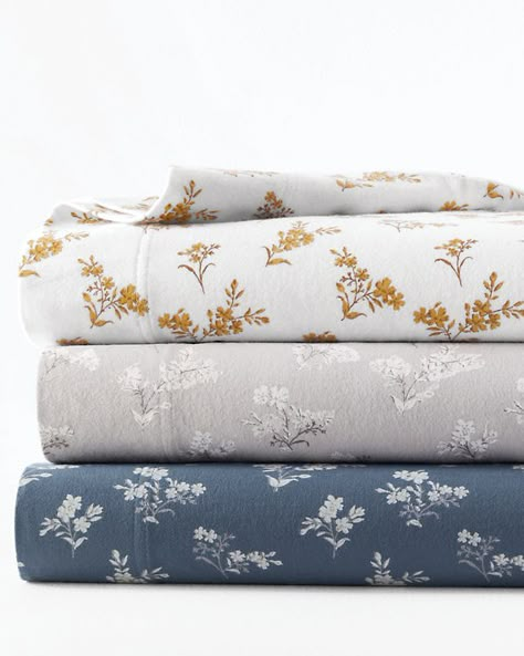 Here's another reason to love to snuggle up: this organic-cotton flannel bedding is woven in Portugal and brushed on both sides for softness. The small-scale floral print has big impact on any bed, blooming beautifully on its own or mixed and matched with solid colors. 100% organic cotton. Gently brushed multiple times on each side until it meets our exacting standards for softness. This product meets STANDARD 100 by OEKO-TEX certification. The small-scale floral print was created in-house by bl Tahoe House, Floral Sheets, Flannel Pillows, Fine Bedding, Flannel Sheets, Flannel Bedding, Summer Blanket, Stay In Bed, Ink Blue