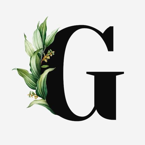 Free vector botanical capital letter g v... | Free Vector #Freepik #freevector #leaf-font #leaf #leaf-design #leaf-illustration Botanical Capital Letter, Letter G, Font Free, Font Design, Free Photo, Free Image, Floral, Design