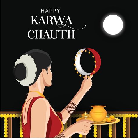 Happy Karwa Chauth festival card with Karva Chauth is a one-day festival celebrated by Hindu women from some regions of India, Karva Chauth Wishes, Karwa Chauth Images, Happy Karwa Chauth Images, Hindu Women, Travel To Thailand, Happy Karwa Chauth, Durga Picture, Karva Chauth, Flower Background Images