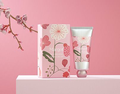 Floral Box Packaging Design, Flower Packaging Design Boxes, Orchid Packaging Design, Cherry Blossom Packaging, Pink Cosmetic Packaging, Parfum Packaging, Cream Packaging Design, Hand Cream Packaging, Cosmetic Labels Design