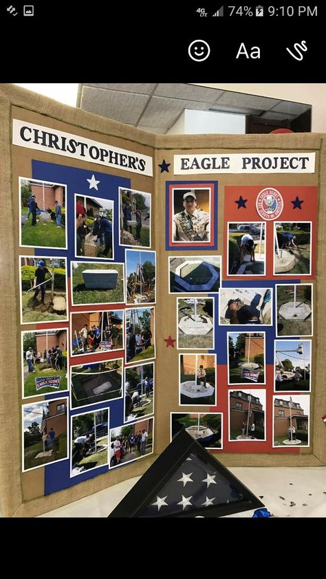 Eagle Scout Party Ideas, Eagle Ceremony Ideas, Eagle Court Of Honor Ideas, Eagle Scout Display Table, Eagle Scout Court Of Honor Ideas, Eagle Scout Project Ideas, Project Display Boards, Boy Scout Activities, Eagle Ceremony