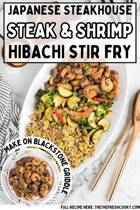 Easy Hibachi Steak, Hibachi Steak And Shrimp Recipe, Blackstone Hibachi, Easy Hibachi, Hibachi Shrimp, Hibachi Vegetables, Hibachi Steak, Hibachi Recipes, Buttery Shrimp