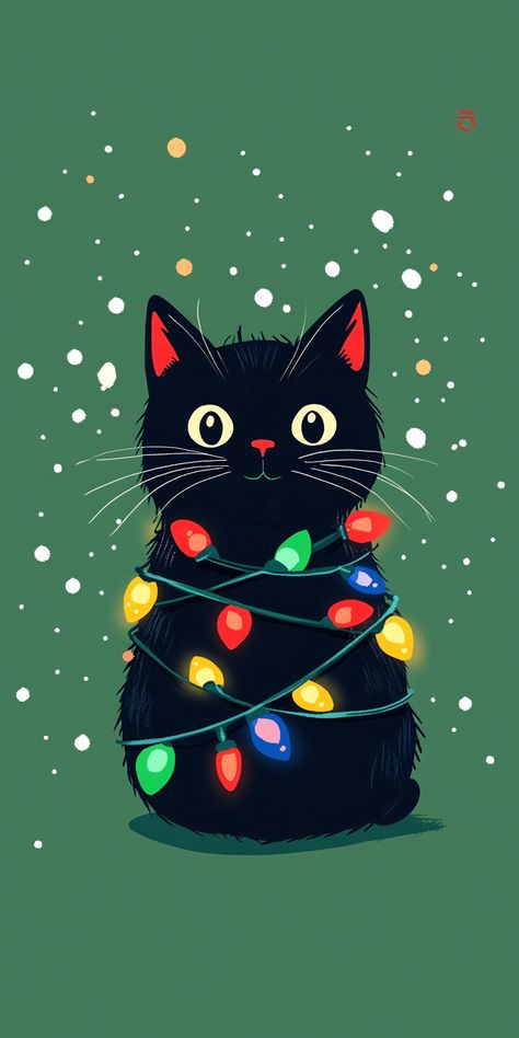 Christmas Light Phone Wallpaper, Snow Cat Wallpaper, Christmas Cat Iphone Wallpaper, Cat Christmas Phone Wallpaper, Black Cat Cute Wallpaper, Black Cat Christmas Wallpaper, Christmas Cat Wallpaper Iphone, Snowman Iphone Wallpaper, Witchy Christmas Wallpaper